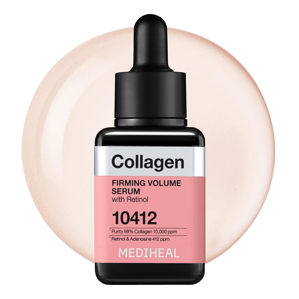 MEDIHEAL front packaging showing serum bottle and clear presentation benefit
