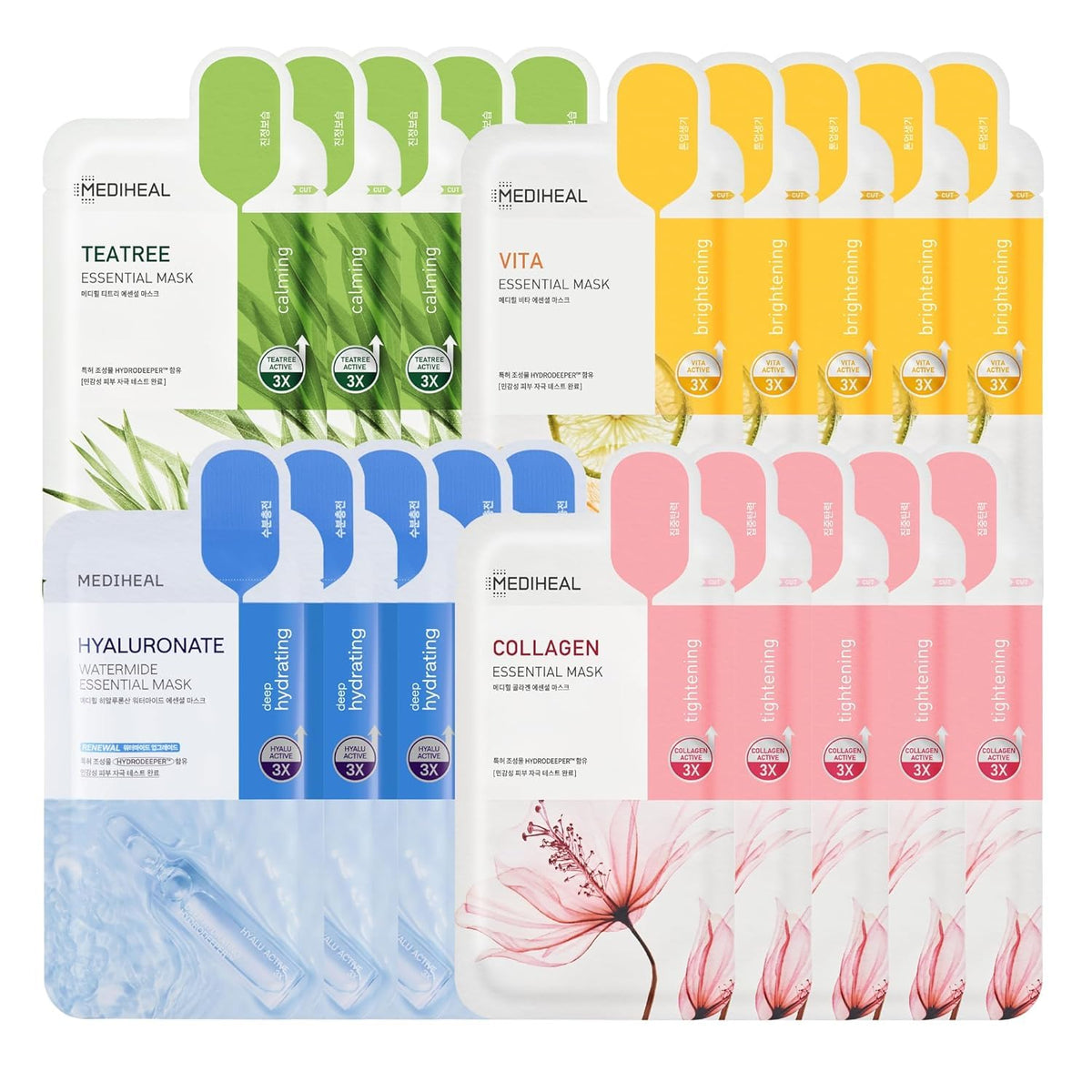 MEDIHEAL front packaging showing 20-pack combo and clear treatment benefits