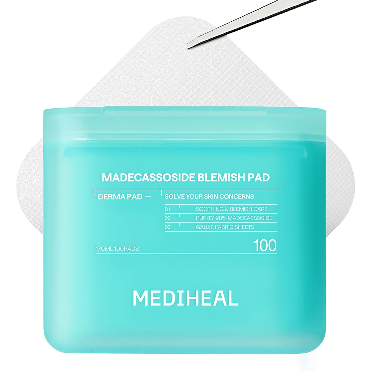 MEDIHEAL front packaging showing 100 toner pads and product benefit