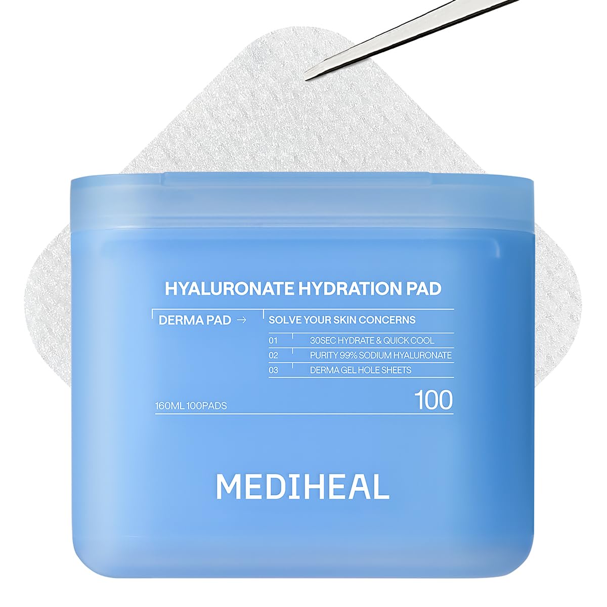 MEDIHEAL front packaging showing 100-count pads and benefits