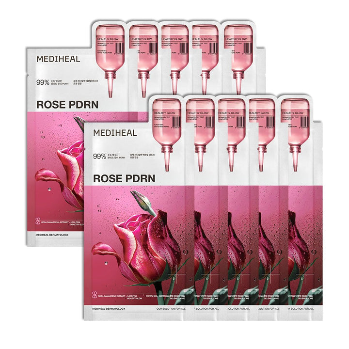 MEDIHEAL front packaging showing 10 vegan sheet masks and clear branding benefit