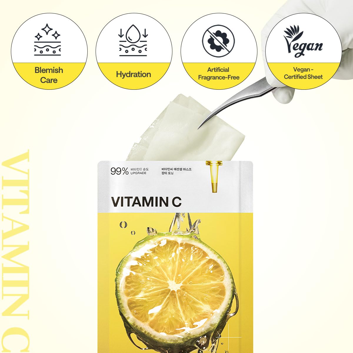 MEDIHEAL ingredient label showing vitamin C and 10 vita actives for clarity