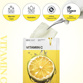 MEDIHEAL ingredient label showing vitamin C and 10 vita actives for clarity