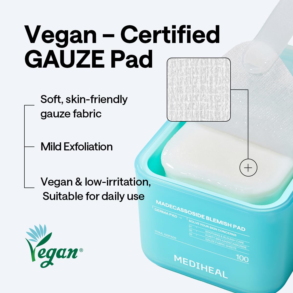 MEDIHEAL label and ingredient list focusing on madecassoside purity benefit