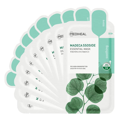 MEDIHEAL front packaging showing 10-sheet calming mask and product benefit