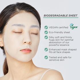 MEDIHEAL model wearing mask to illustrate fit and immediate soothing effect