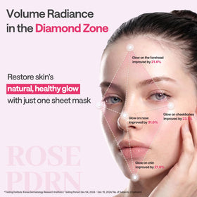 MEDIHEAL mask applied on model illustrating fit and immediate brightening benefit