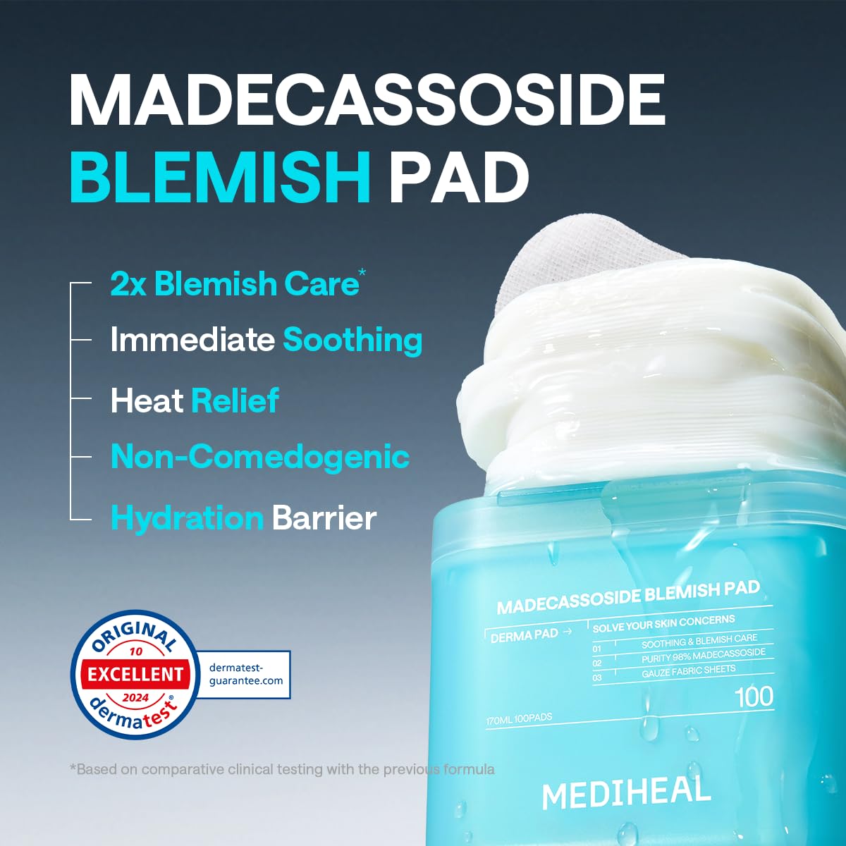MEDIHEAL pad in hand showing size and single-use convenience benefit