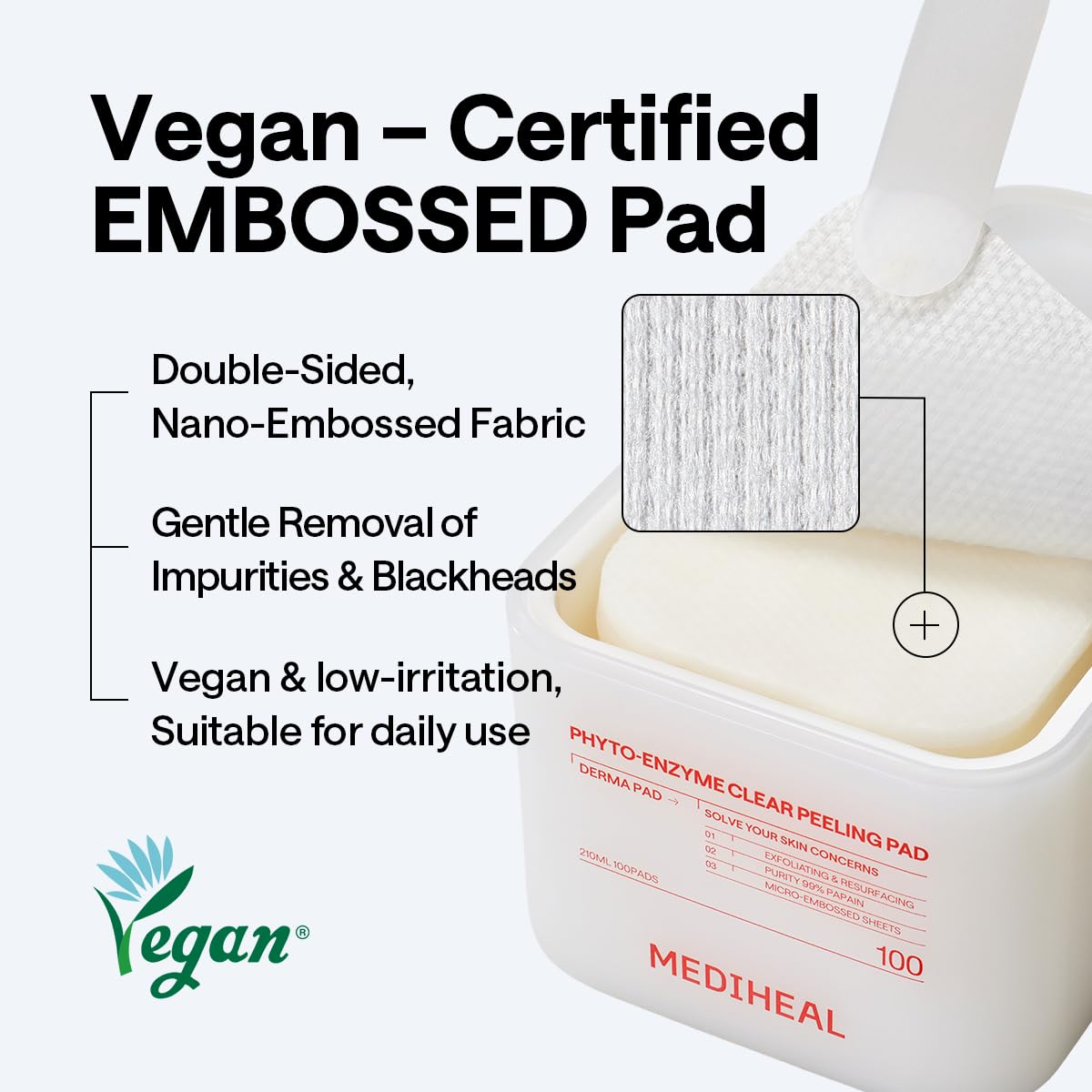 MEDIHEAL pad applied to nose displaying pore-targeted exfoliation benefit