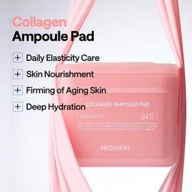 MEDIHEAL pad saturated with collagen ampoule highlighting deep hydration