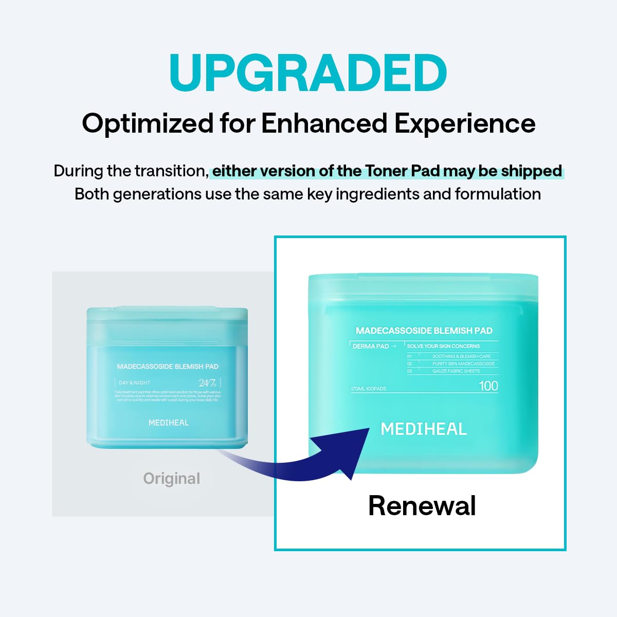MEDIHEAL pad saturated with serum highlighting hydration boost benefit