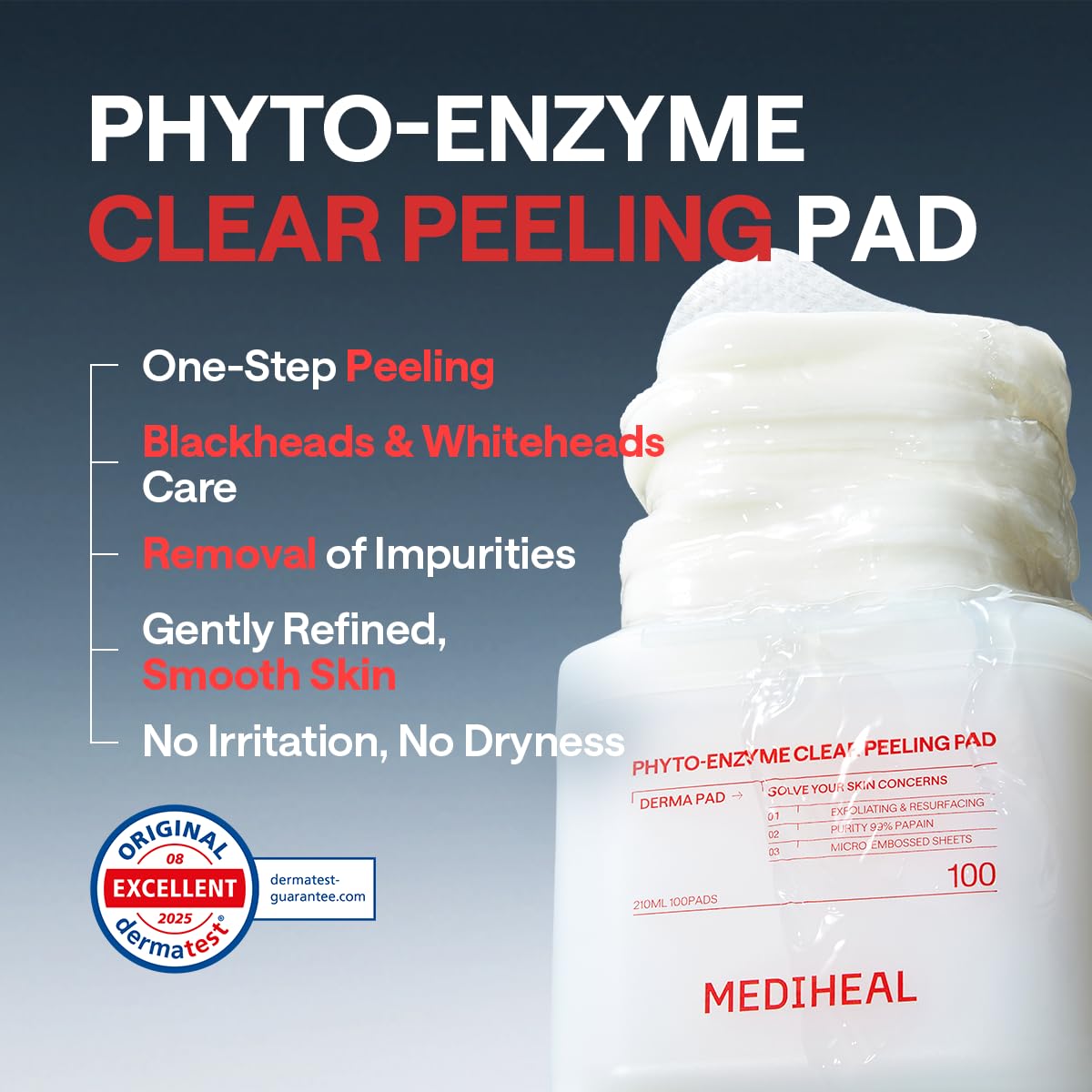 MEDIHEAL pad saturated with solution illustrating even, pre-measured treatment