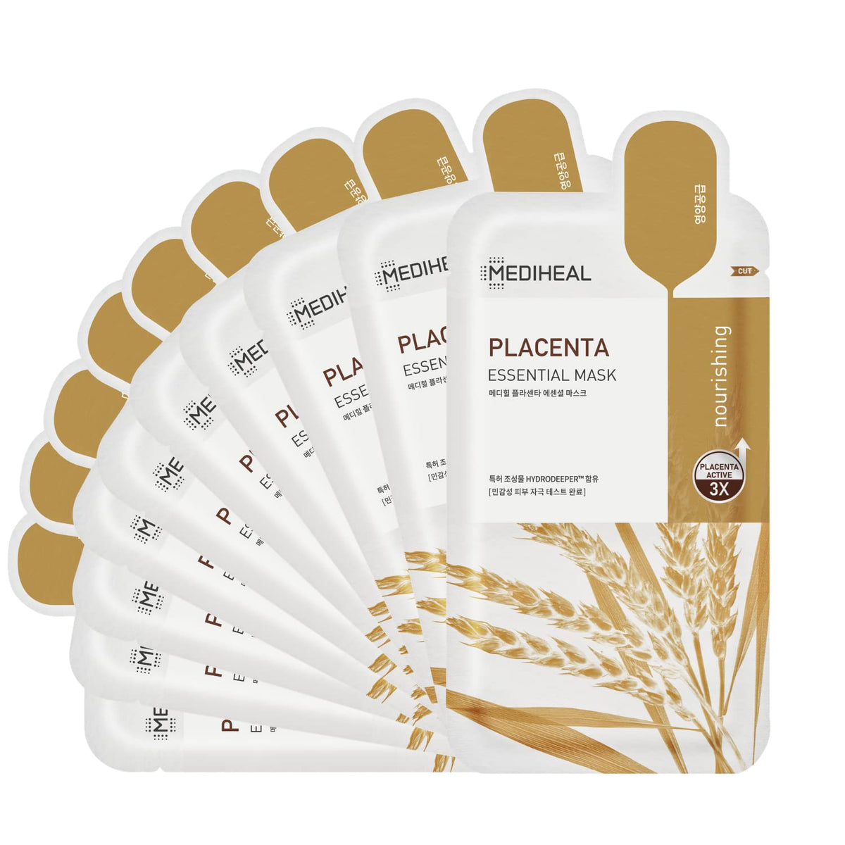 MEDIHEAL front packaging showing 10-sheet mask set and benefits
