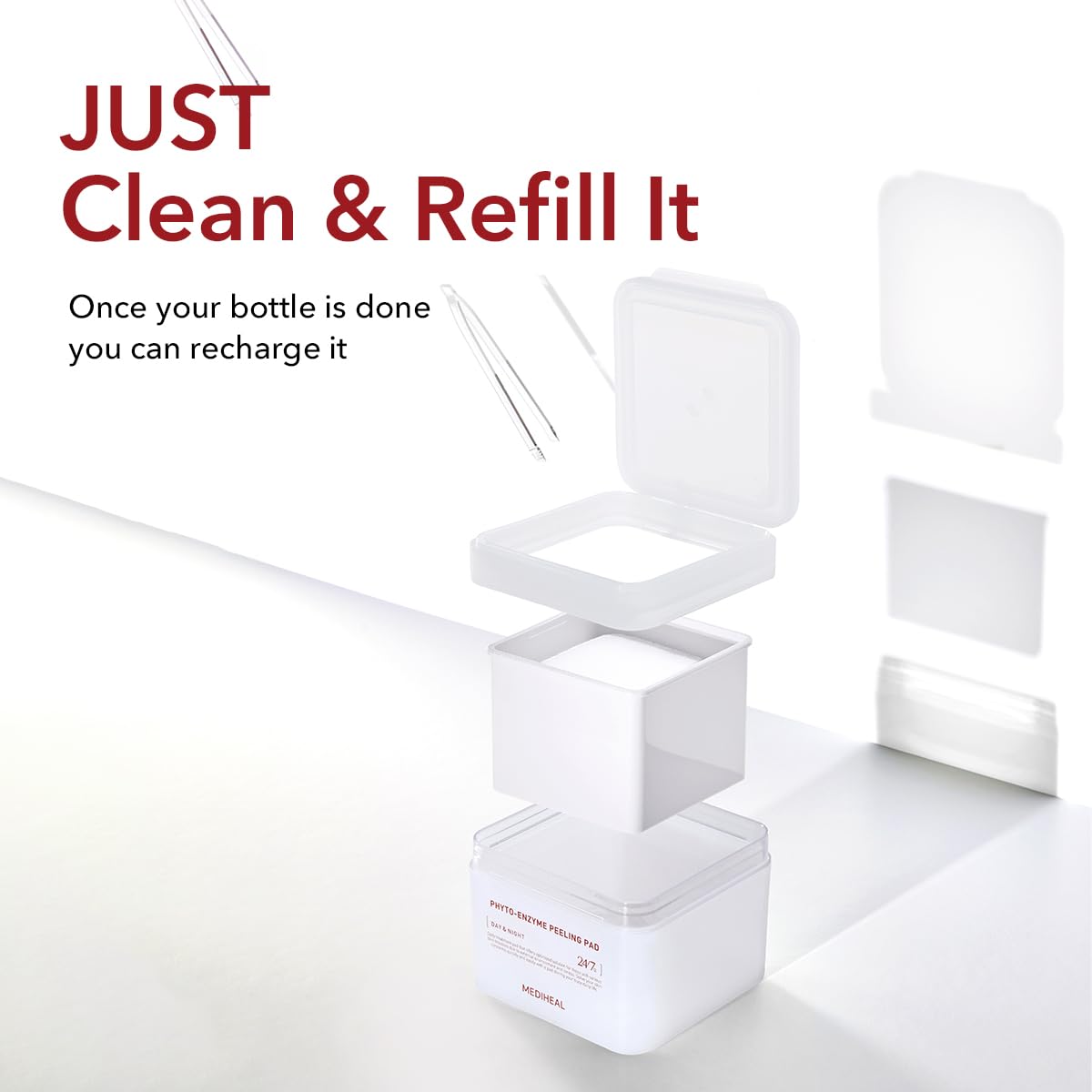 MEDIHEAL refill packaging label close-up showing vegan certification benefit