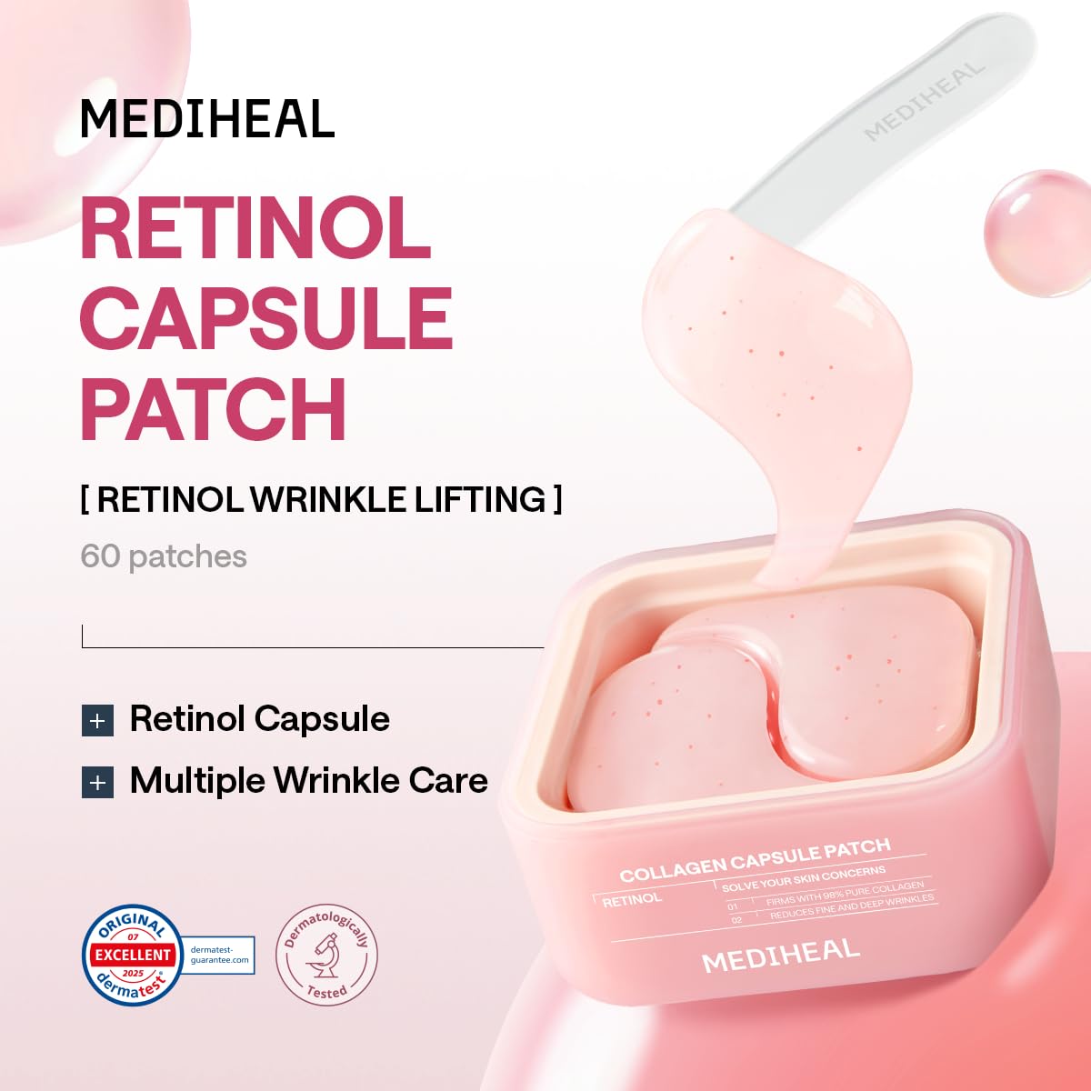 MEDIHEAL close-up of encapsulated retinol capsules visible in gel