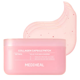 MEDIHEAL hydrogel patches on plastic tray showing full-coverage shape benefit