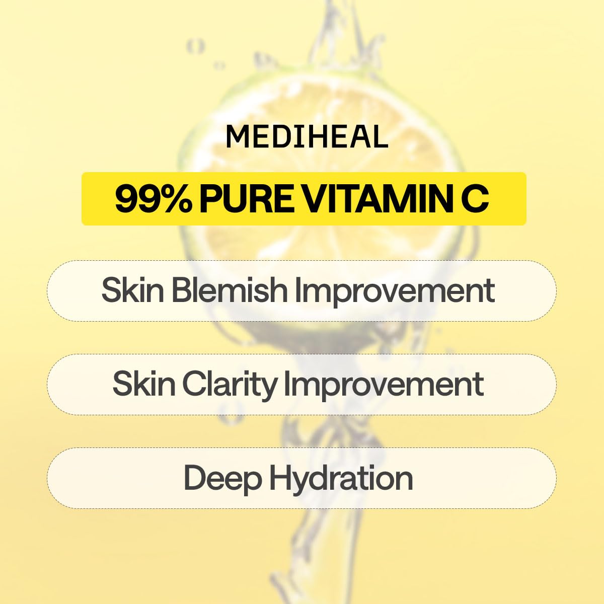 MEDIHEAL clear serum droplet highlighting concentrated vitamin C and hydration