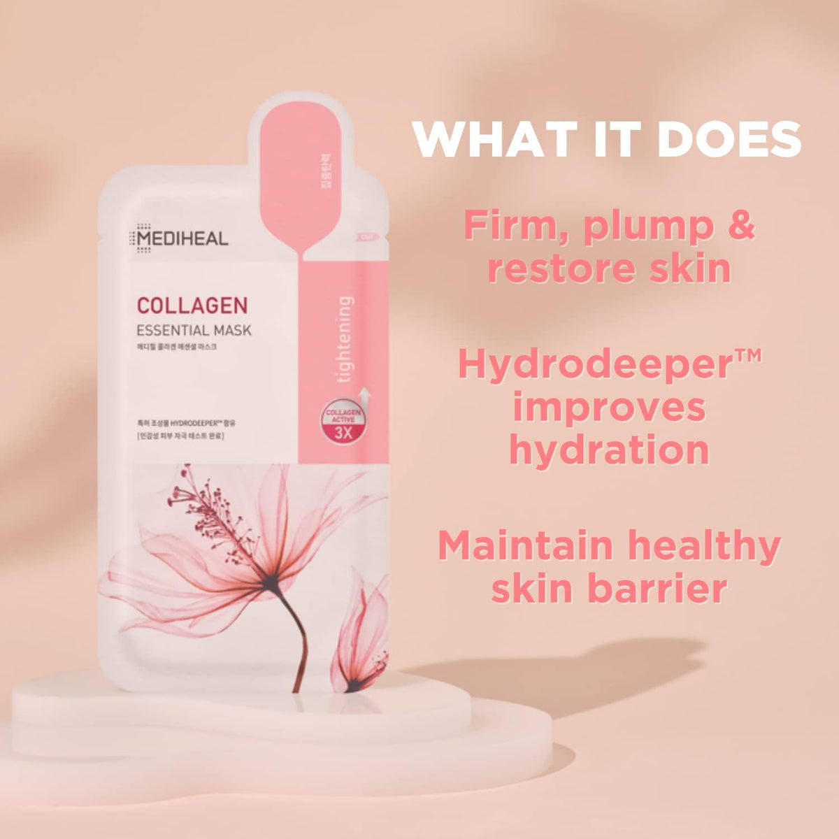 MEDIHEAL close-up of biodegradable sheet texture, smooth fit and absorption