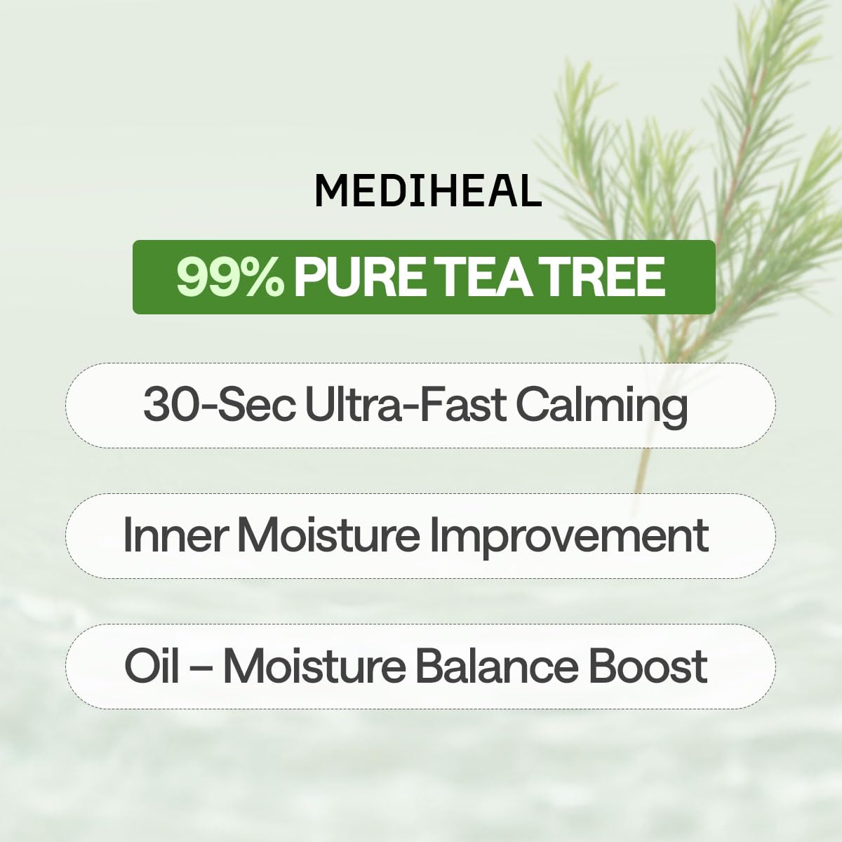 MEDIHEAL mask applied on model demonstrating calming coverage and soothing effect