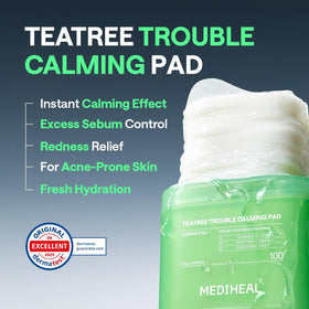 MEDIHEAL pad soaked with clear serum showing hydrating calming benefit