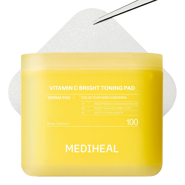 MEDIHEAL front packaging showing 100-count vitamin C toner pads for convenience