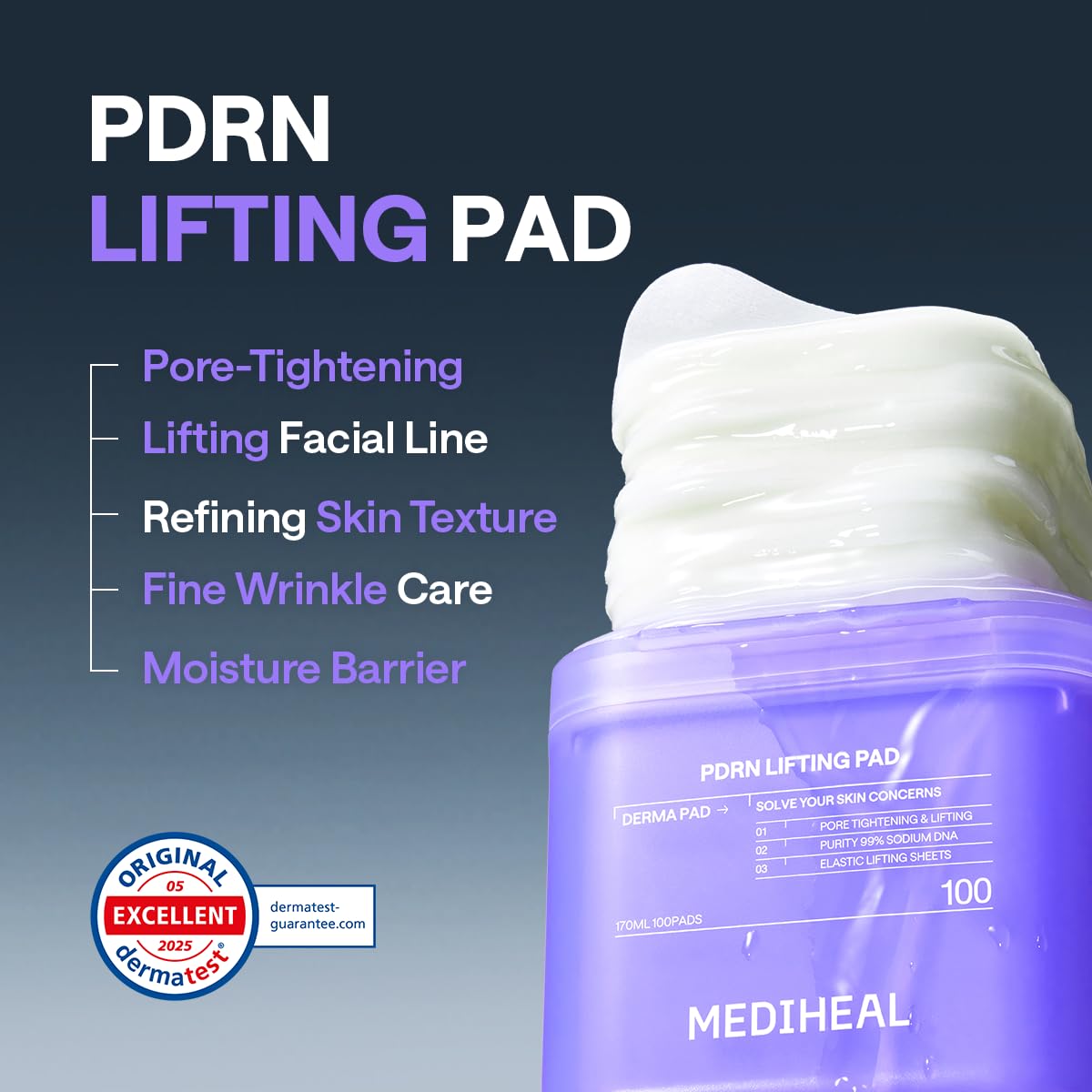 MEDIHEAL ingredients display with squalane, glutathione, and rose PDRN
