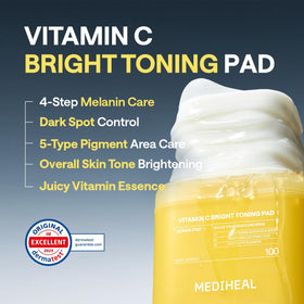 MEDIHEAL pad placed on cheek demonstrating targeted brightening and comfort