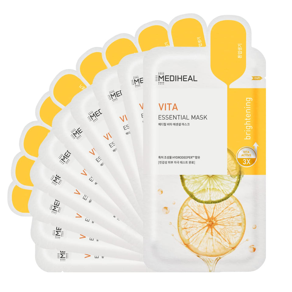MEDIHEAL front packaging showing 10 vitamin sheet masks for instant radiance