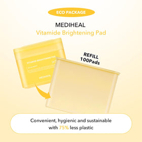 MEDIHEAL soaked pad detail illustrating even vitamin-enriched solution coverage