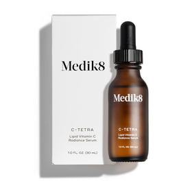 Medik8 front packaging showing bottle and label, clear product identity and trust