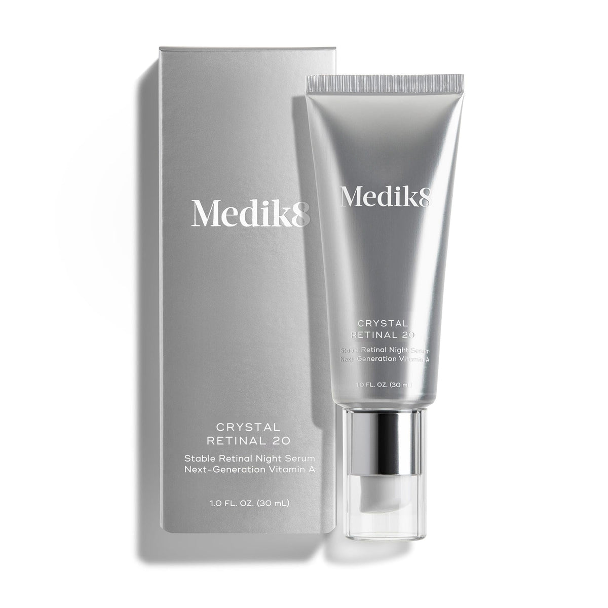 Medik8 Crystal Retinal 20 front bottle showing label and sleek packaging benefit visible potency