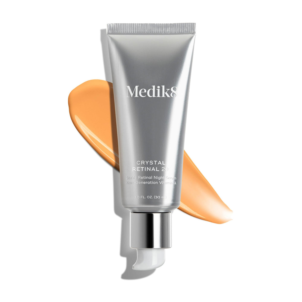 Medik8 Crystal Retinal 20 held in hand to show 1 oz scale and travel-friendly size benefit