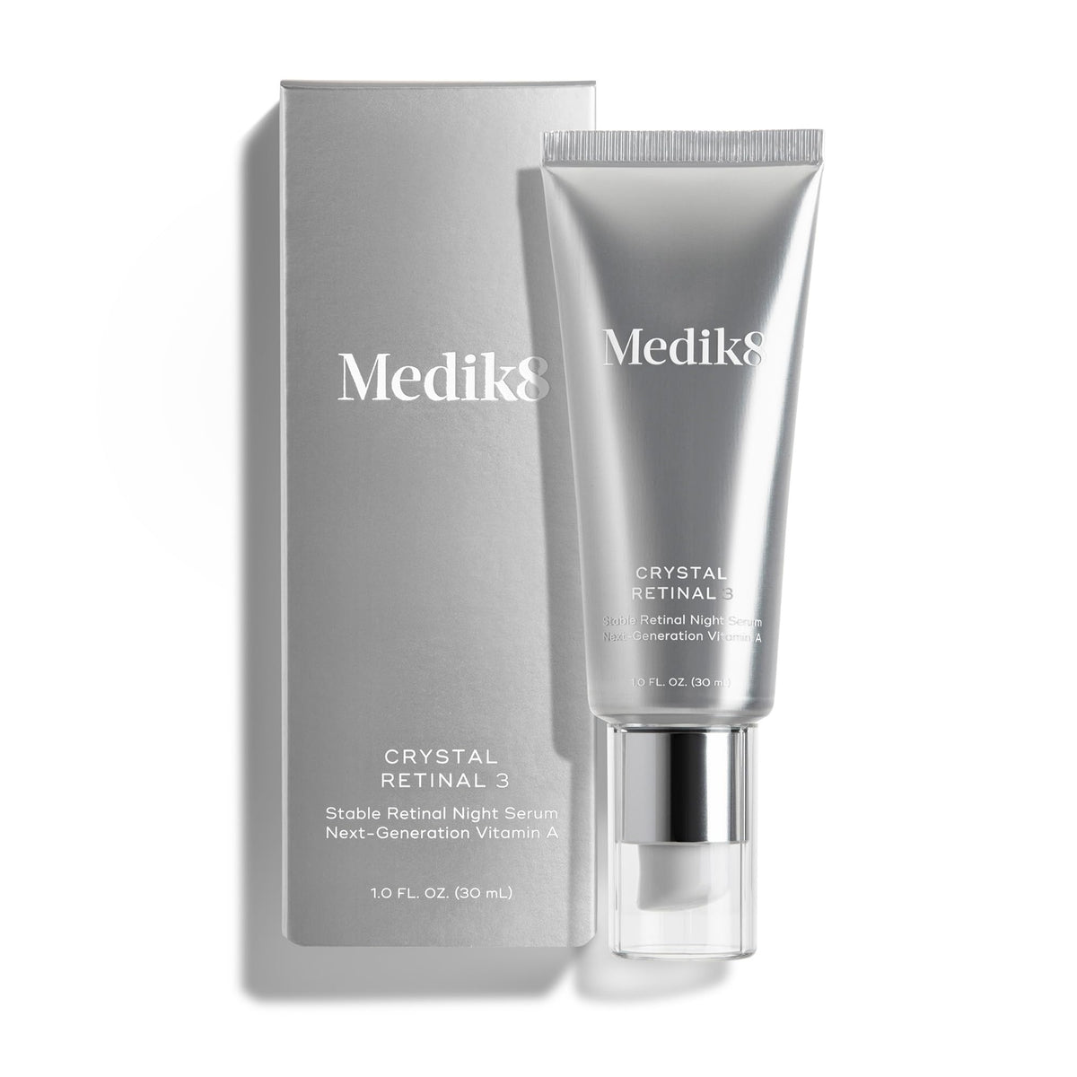 Medik8 front bottle shot showing clean packaging and product clarity benefit