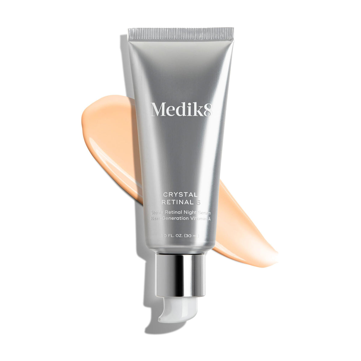 Medik8 Crystal Retinal 6 ingredient label close-up showing retinaldehyde and hydrating actives