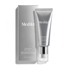 Medik8 Crystal Retinal 6 on bedside table in night routine scene promoting bedtime skin renewal