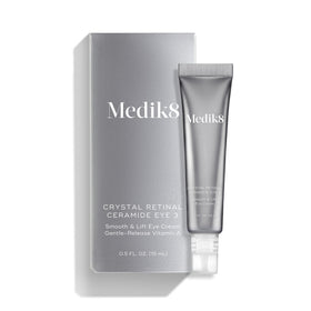 Medik8 eye cream on bathroom shelf with mirror for everyday routine