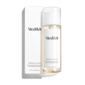 Medik8 pouring toner into hand to demonstrate easy application and absorption