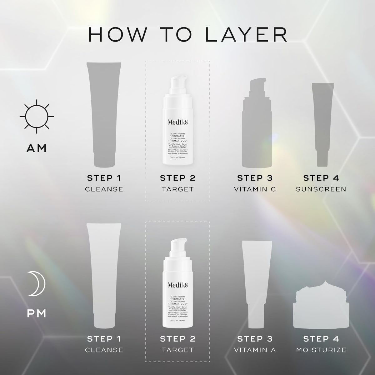 Medik8 Prismatic+ bottle in hand for scale, helps shoppers see actual product size benefit