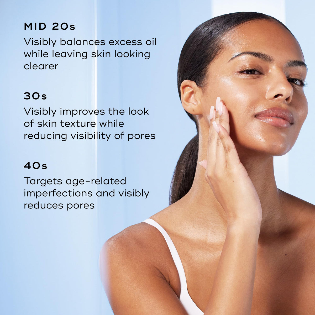 Medik8 applying serum to cheek illustrating quick absorption benefit