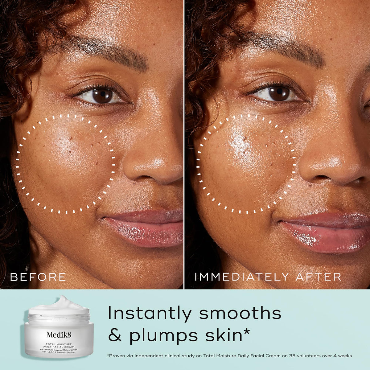 Medik8 open jar top view revealing smooth cream and easy scoop benefit