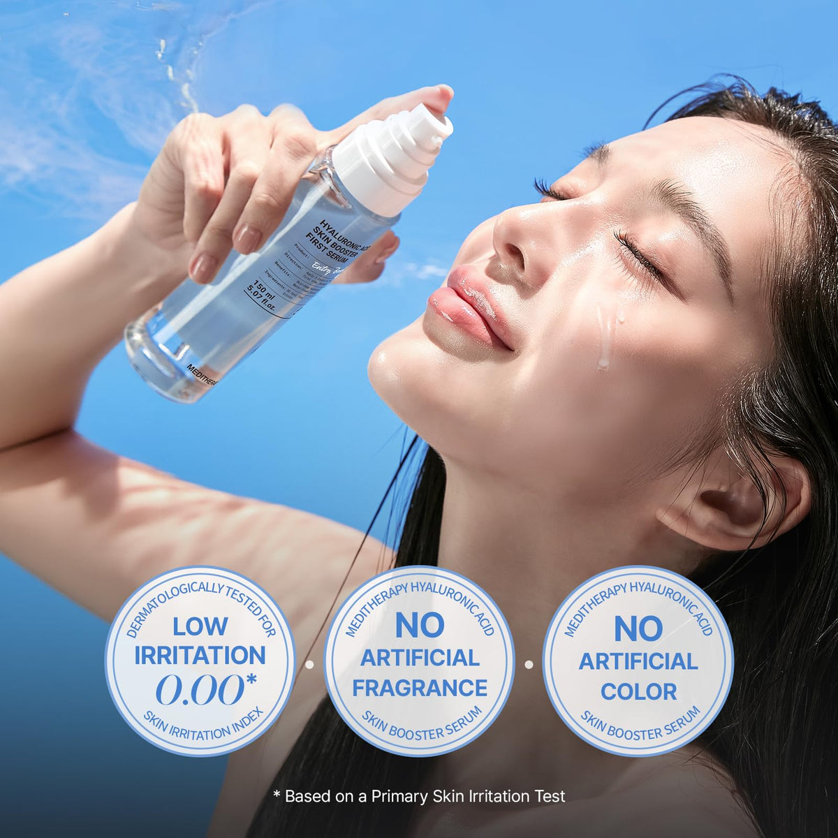 MEDITHERAPY ingredient label close-up revealing hyaluronic acid and gentle formula details