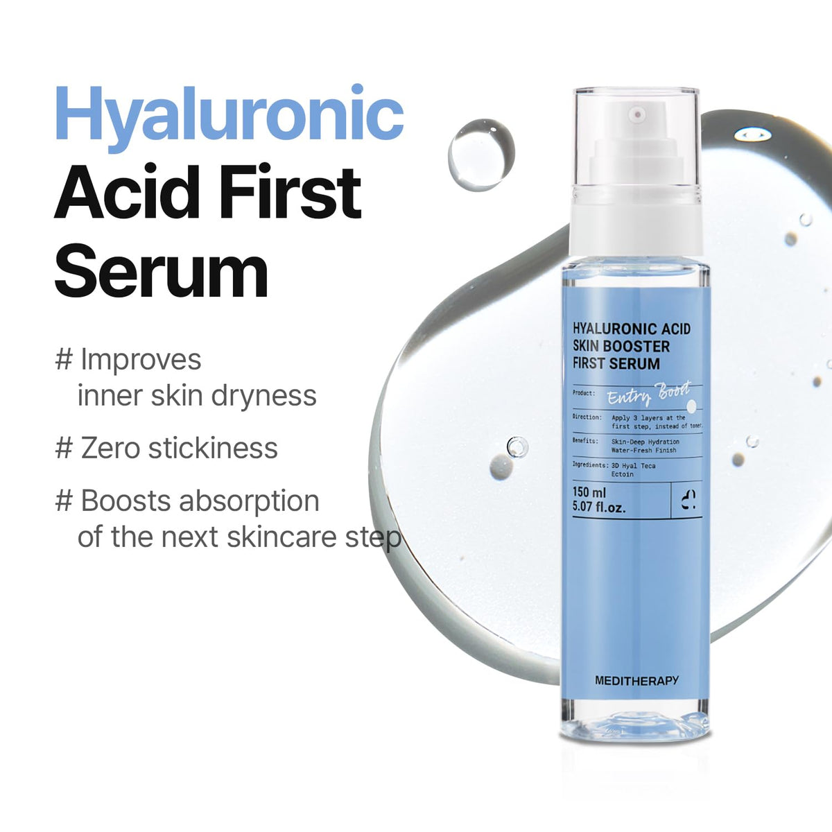 MEDITHERAPY serum texture on pipette highlighting lightweight hydration and fast absorption