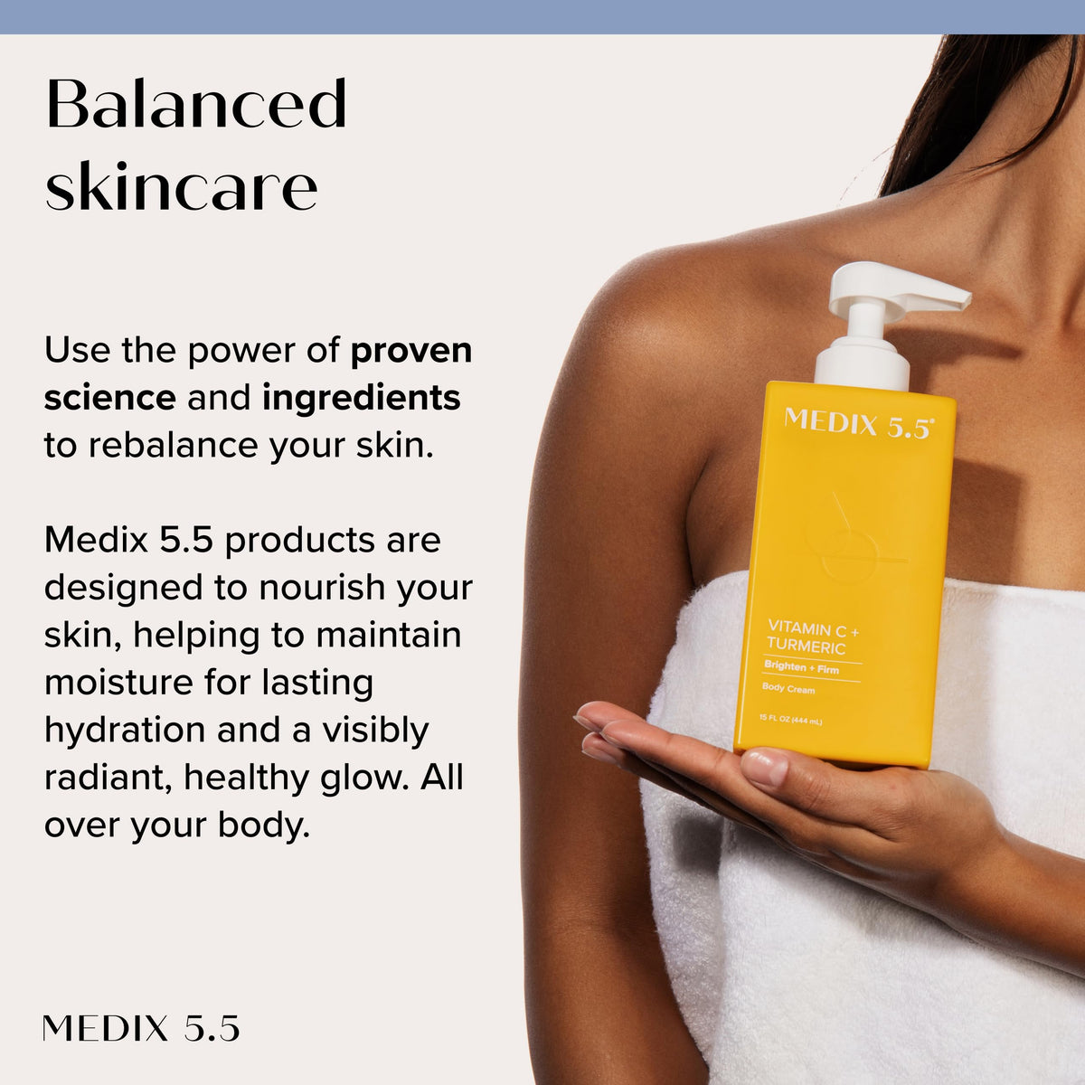 Medix 5.5 applying lotion on arm illustrating visible smoothing and hydration benefits