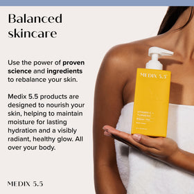 Medix 5.5 applying lotion on arm illustrating visible smoothing and hydration benefits
