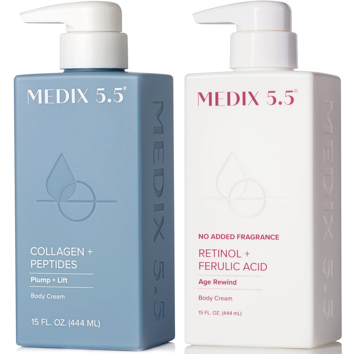 Medix 5.5 front packaging of two-piece anti-aging set showing both tubes, clear product view and benefits