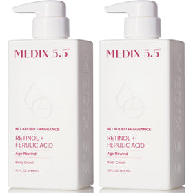 Medix 5.5 front packaging showing two 15 fl oz unscented retinol tubes benefiting skin renewal