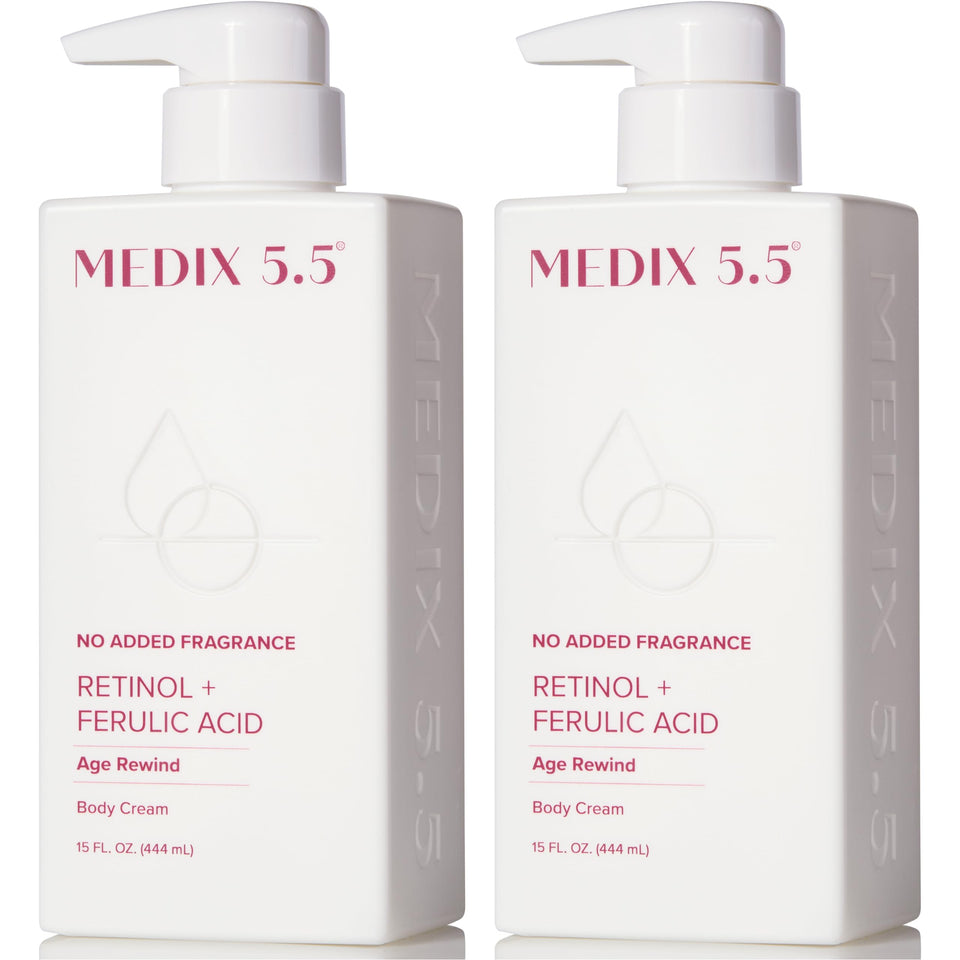 Medix 5.5 front packaging showing two 15 fl oz unscented retinol tubes benefiting skin renewal