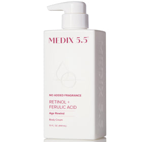 Medix 5.5 front packaging showing unscented retinol cream, promotes firmer skin