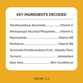 Medix 5.5 with ingredient bottles showing vitamin C and niacinamide blend