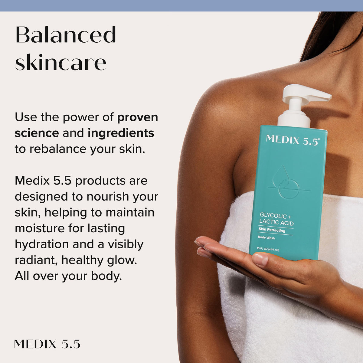 Medix 5.5 ingredients label callout emphasizing AHAs and BHAs